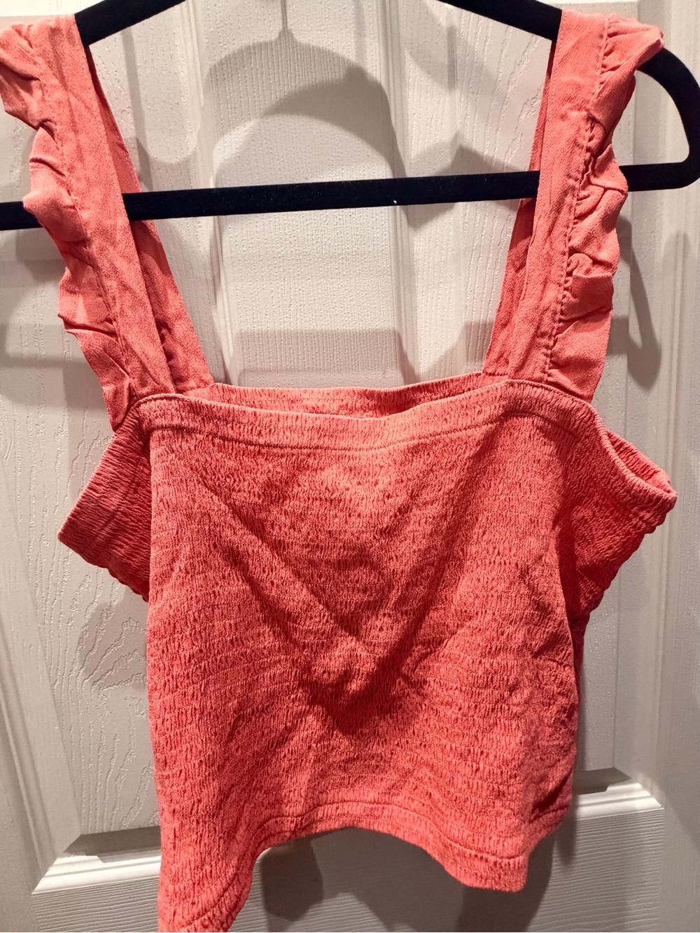 Pink Victoria’s Secret Coral Textured Ruffle-Strap Tank Top